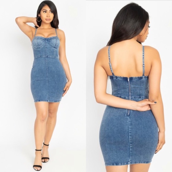 ‼️ Denim Jean Bra Cup Fitted Stretch Mini Dress - Picture 3 of 8